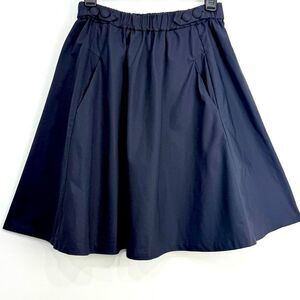 Zara Basic Navy Blue Cotton Blend Elastic Button Waist A Line Classic Mini Skirt